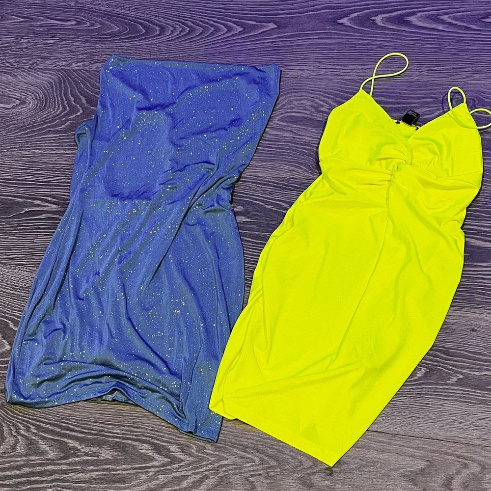 Blue and Neon Yellow Dresses
